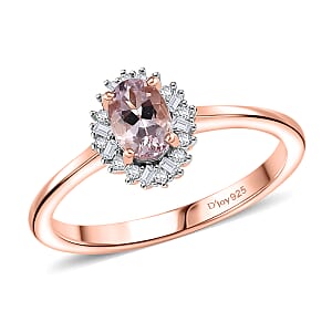 D'Joy Premium Pink Morganite and Diamond 0.50 ctw Crown Blossom Ring in 18K Vermeil Rose Gold Over Sterling Silver (Size 7.0) 