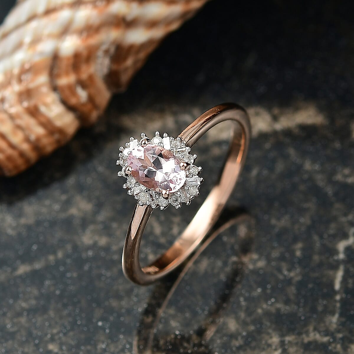 D'Joy Premium Pink Morganite and Diamond 0.50 ctw Crown Blossom Ring in 18K Vermeil Rose Gold Over Sterling Silver (Size 7.0)  image number 1