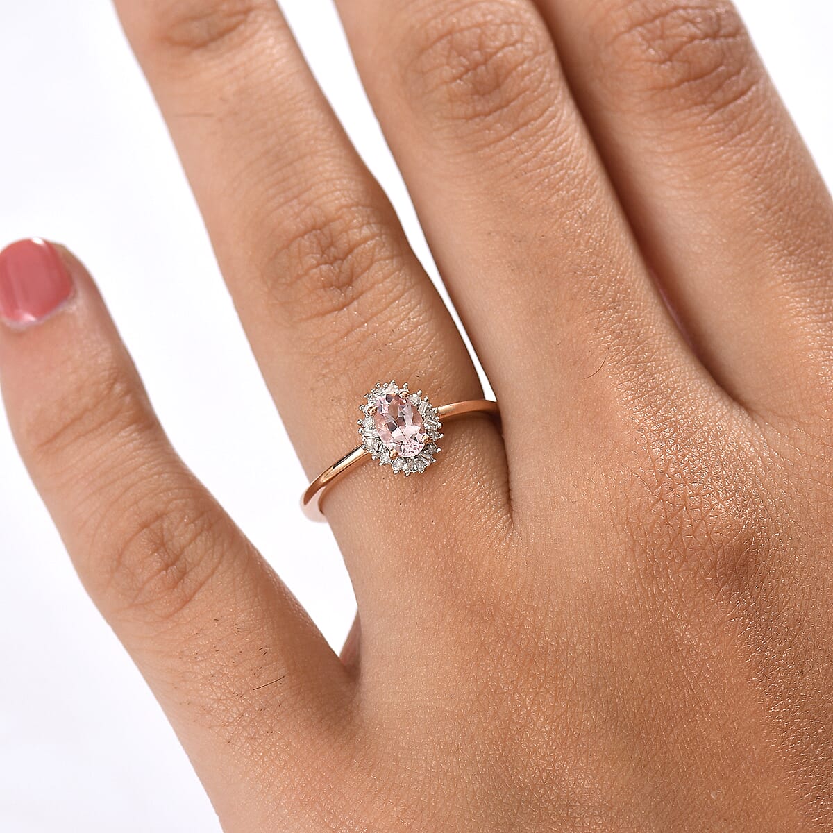 D'Joy Premium Pink Morganite and Diamond 0.50 ctw Crown Blossom Ring in 18K Vermeil Rose Gold Over Sterling Silver (Size 7.0)  image number 2