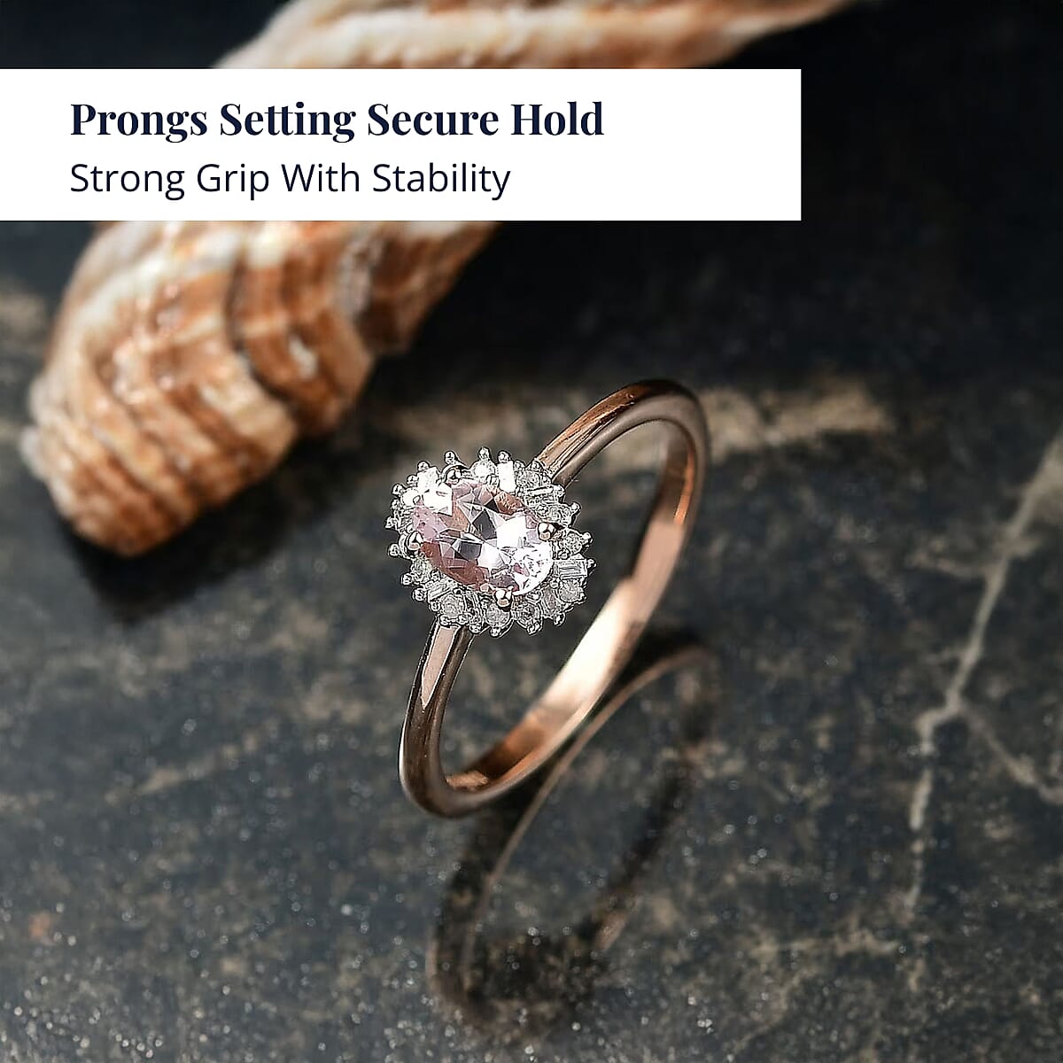 D'Joy Premium Pink Morganite and Diamond 0.50 ctw Crown Blossom Ring in 18K Vermeil Rose Gold Over Sterling Silver (Size 8.0) image number 3