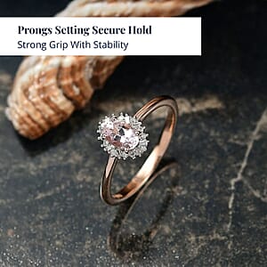 D'Joy Premium Pink Morganite and Diamond 0.50 ctw Crown Blossom Ring in 18K Vermeil Rose Gold Over Sterling Silver (Size 8.0)