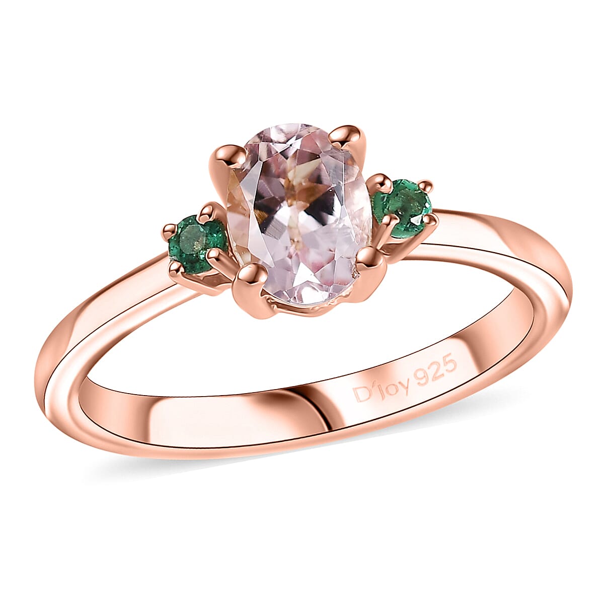 D'Joy Premium Pink Morganite and Emerald 0.85 ctw Ring in 18K Vermeil Rose Gold Over Sterling Silver (Size 10.0) image number 0
