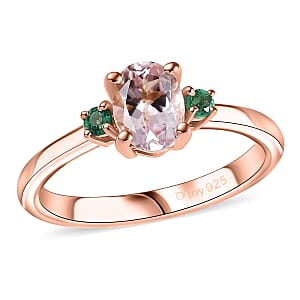 D'Joy Premium Pink Morganite and Emerald 0.85 ctw Ring in 18K Vermeil Rose Gold Over Sterling Silver (Size 10.0)