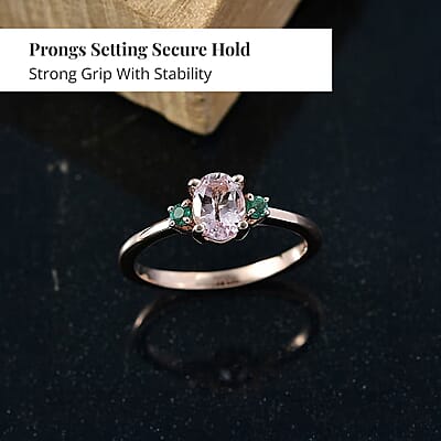 D'Joy Premium Pink Morganite and Emerald 0.85 ctw Ring in 18K Vermeil Rose Gold Over Sterling Silver (Size 10.0)
