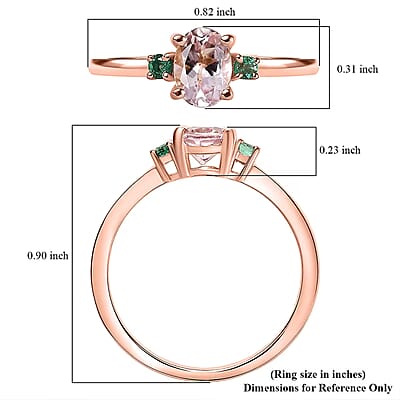D'Joy Premium Pink Morganite and Emerald 0.85 ctw Ring in 18K Vermeil Rose Gold Over Sterling Silver (Size 10.0)