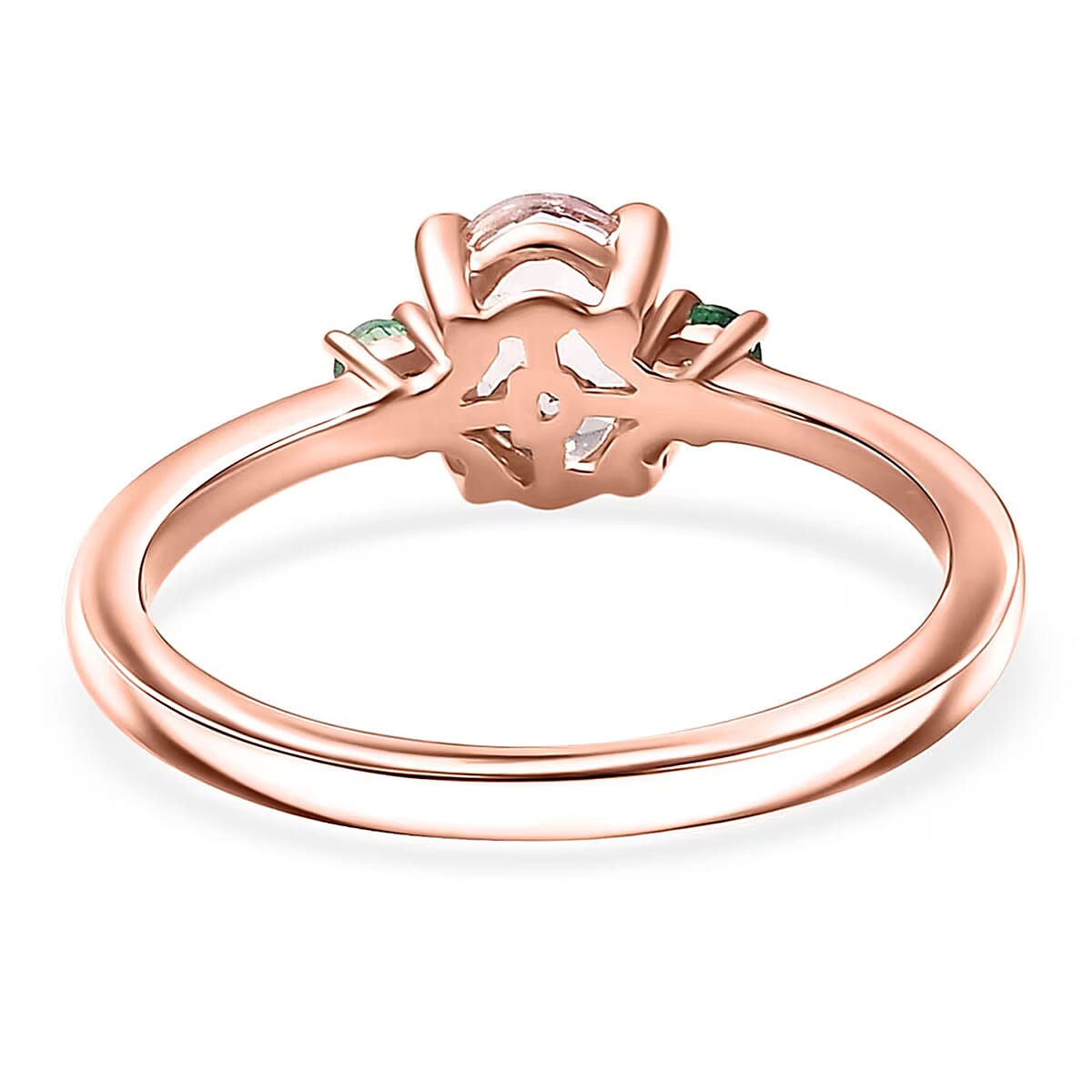 D'Joy Premium Pink Morganite and Emerald 0.85 ctw Ring in 18K Vermeil Rose Gold Over Sterling Silver (Size 10.0) image number 6