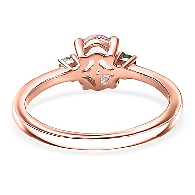 D'Joy Premium Pink Morganite and Emerald 0.85 ctw Ring in 18K Vermeil Rose Gold Over Sterling Silver (Size 10.0)