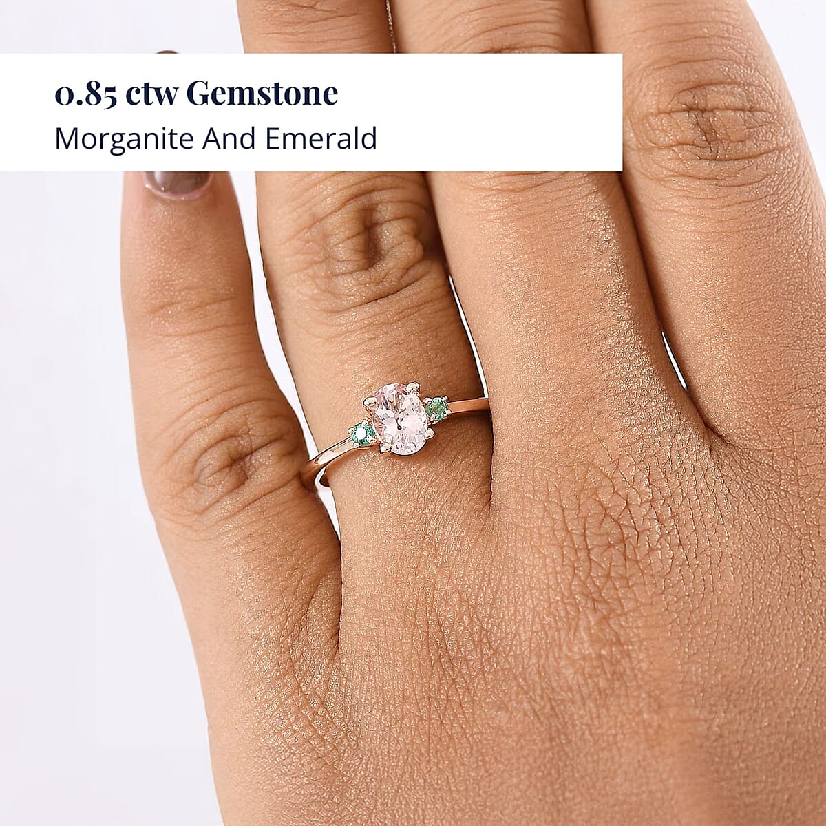 D'Joy Premium Pink Morganite and Emerald 0.85 ctw Art Deco Ring in 18K Vermeil Rose Gold Over Sterling Silver (Size 5.0) image number 1