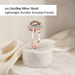 D'Joy Premium Pink Morganite and Emerald 0.85 ctw Art Deco Ring in 18K Vermeil Rose Gold Over Sterling Silver (Size 5.0)