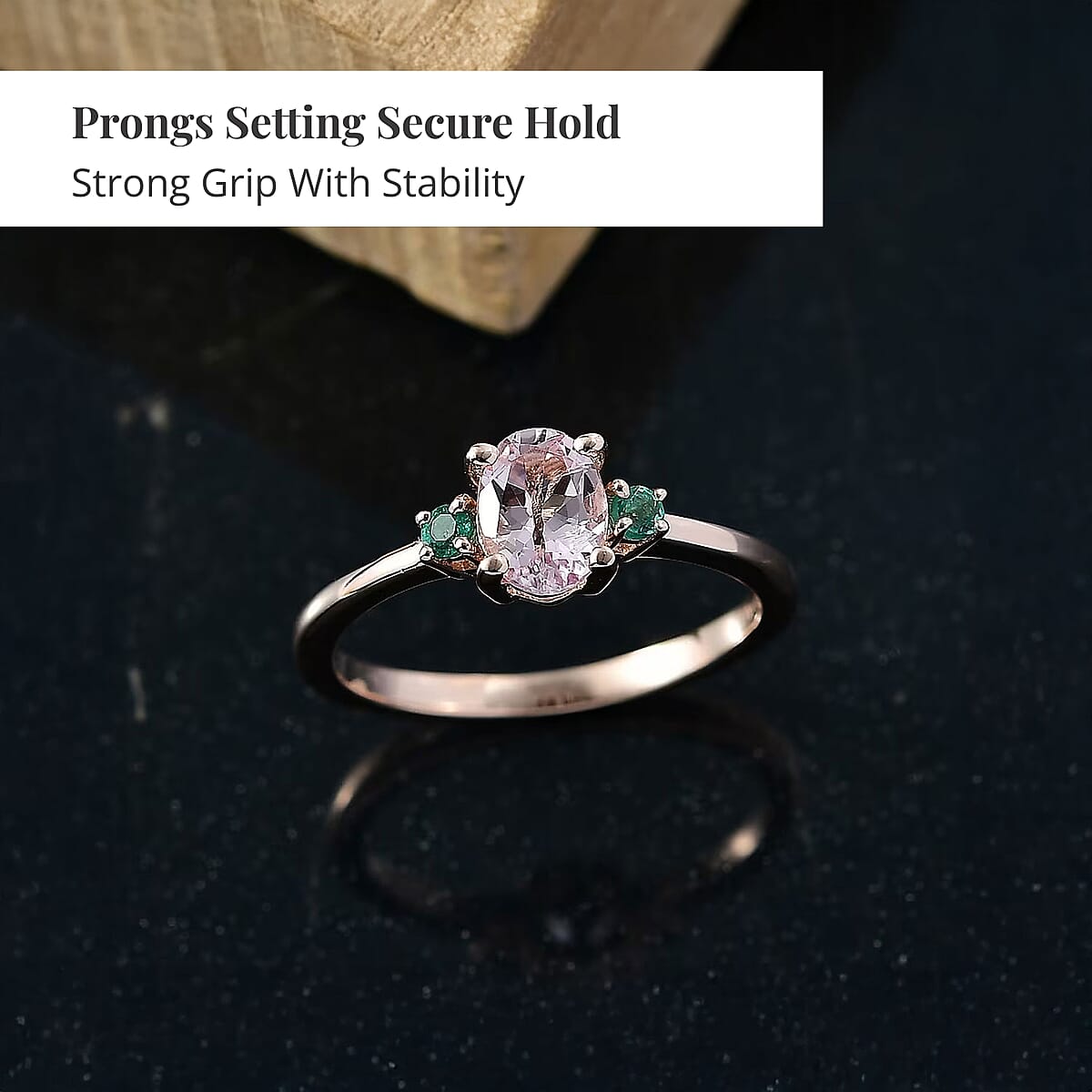 D'Joy Premium Pink Morganite and Emerald 0.85 ctw Art Deco Ring in 18K Vermeil Rose Gold Over Sterling Silver (Size 5.0) image number 3