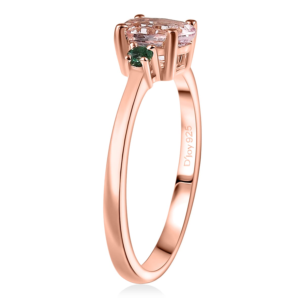D'Joy Premium Pink Morganite and Emerald 0.85 ctw Art Deco Ring in 18K Vermeil Rose Gold Over Sterling Silver (Size 7.0) image number 3