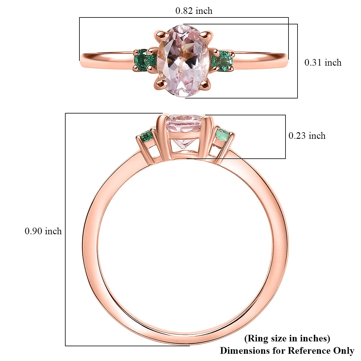 D'Joy Premium Pink Morganite and Emerald 0.85 ctw Art Deco Ring in 18K Vermeil Rose Gold Over Sterling Silver (Size 7.0) image number 5