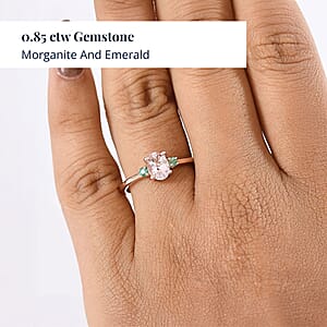 D'Joy Premium Pink Morganite and Emerald 0.85 ctw Art Deco Ring in 18K Vermeil Rose Gold Over Sterling Silver (Size 8.0)