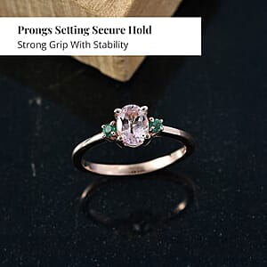 D'Joy Premium Pink Morganite and Emerald 0.85 ctw Art Deco Ring in 18K Vermeil Rose Gold Over Sterling Silver (Size 8.0)
