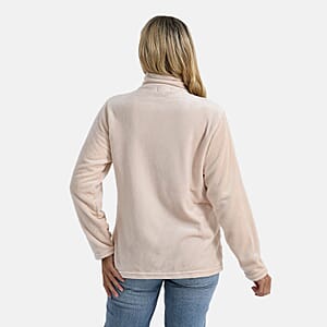 Tamsy Beige Velvet Zip Front Jacket with 2 Front Pockets - S/M
