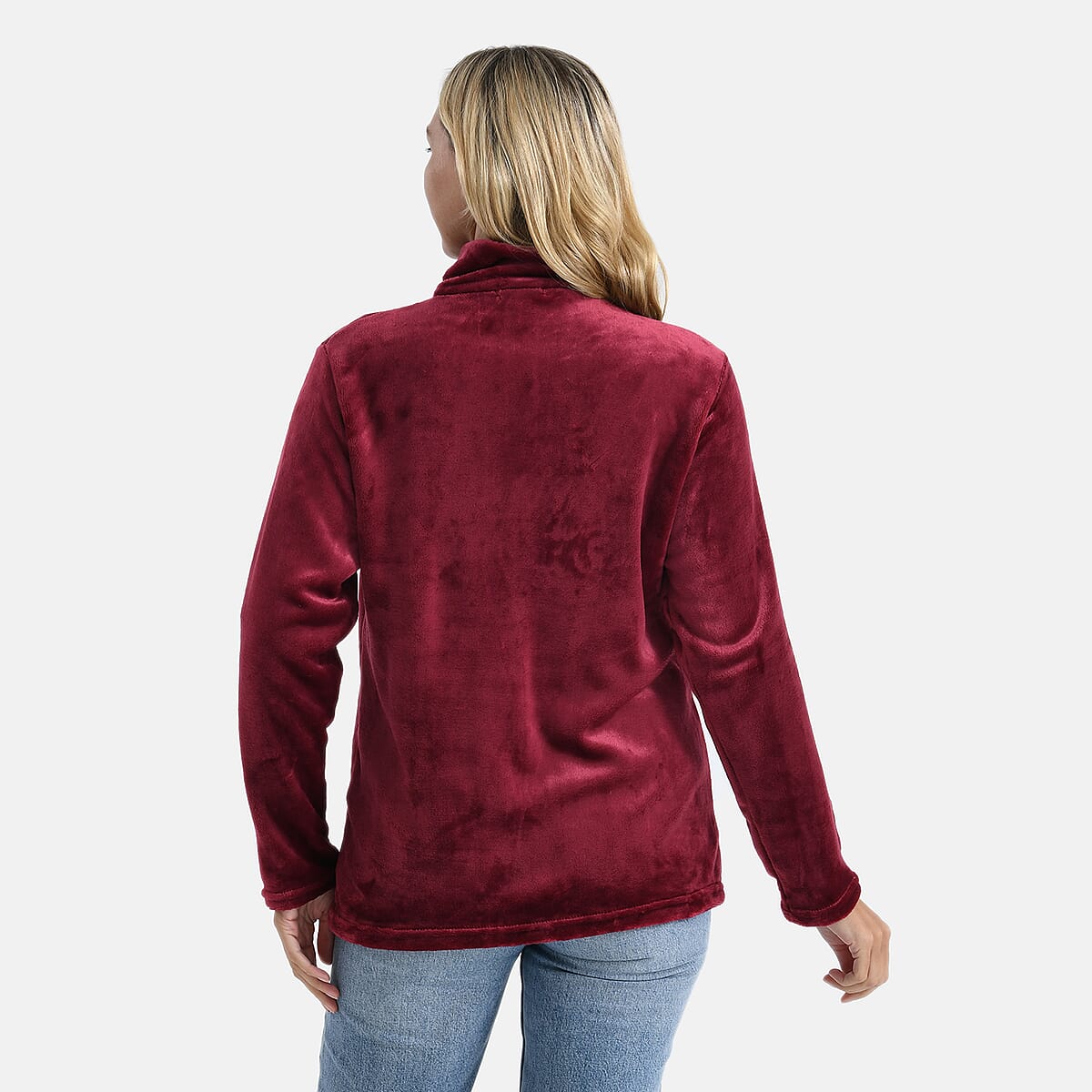 Tamsy Red Velvet Zip Front Jacket with 2 Front Pockets - L/XL image number 1