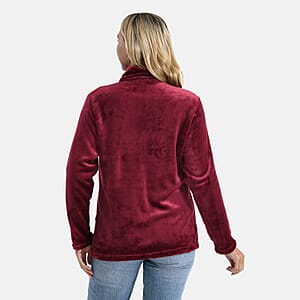 Tamsy Red Velvet Zip Front Jacket with 2 Front Pockets - L/XL