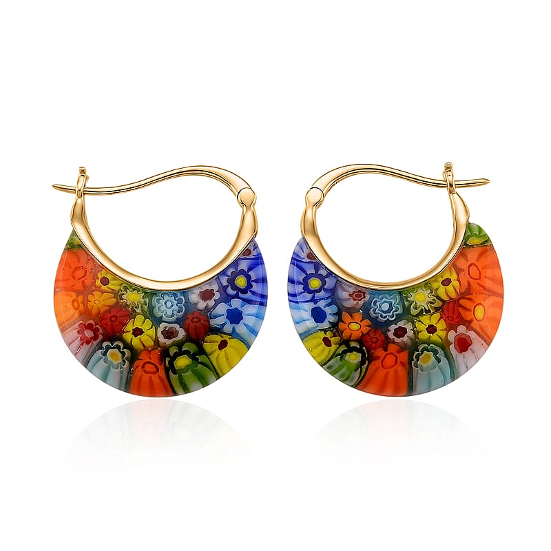 Multi Color Murano Style Solitaire Earrings in 10K Yellow Gold