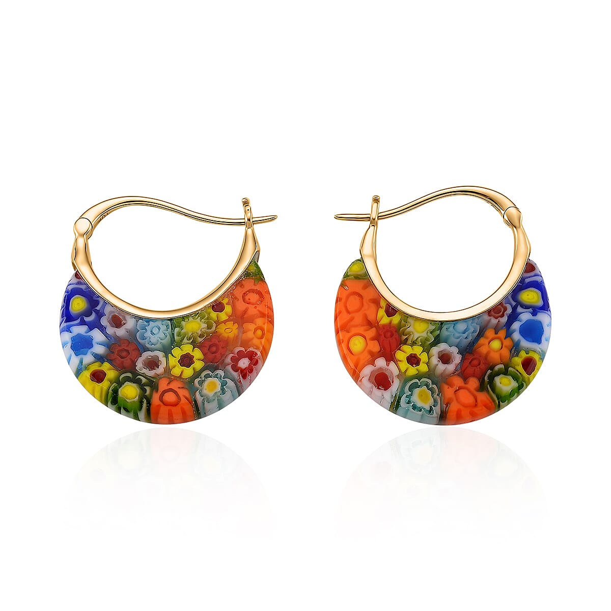 Multi Color Murano Style Solitaire Earrings in 10K Yellow Gold image number 3
