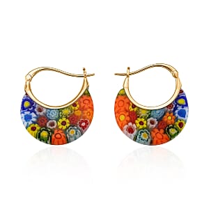 Multi Color Murano Style Solitaire Earrings in 10K Yellow Gold