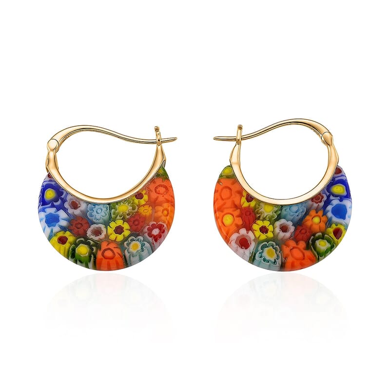 Multi Color Murano Style Solitaire Earrings in 10K Yellow Gold
