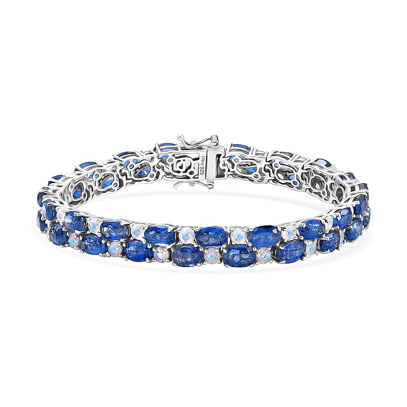 D'Joy Premium Kashmir Kyanite and Rainbow Moonstone 29.25 ctw Moonlit Constellation Bracelet in Rhodium Over Sterling Silv (7.25 In)