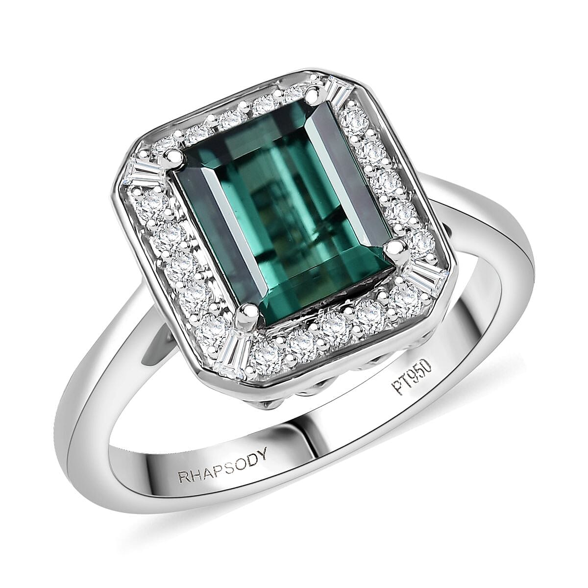 Certified & Appraised Rhapsody AAAA Pirineu Lagoon Tourmaline and E-F VS Diamond 2.48 ctw Ring in 950 Platinum (Size 7.0) 6.57 Grams image number 0