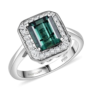 Certified & Appraised Rhapsody AAAA Pirineu Lagoon Tourmaline and E-F VS Diamond 2.48 ctw Ring in 950 Platinum (Size 7.0) 6.57 Grams