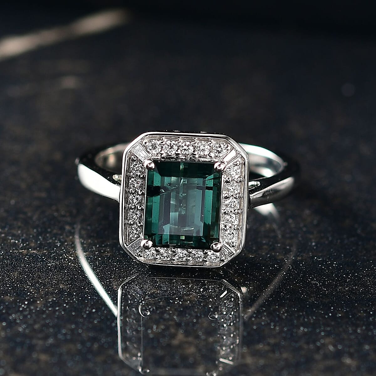 Certified & Appraised Rhapsody AAAA Pirineu Lagoon Tourmaline and E-F VS Diamond 2.48 ctw Ring in 950 Platinum (Size 7.0) 6.57 Grams image number 1