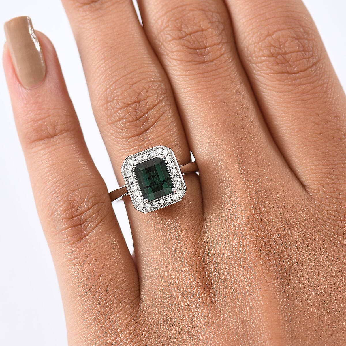 Certified & Appraised Rhapsody AAAA Pirineu Lagoon Tourmaline and E-F VS Diamond 2.48 ctw Ring in 950 Platinum (Size 7.0) 6.57 Grams image number 2