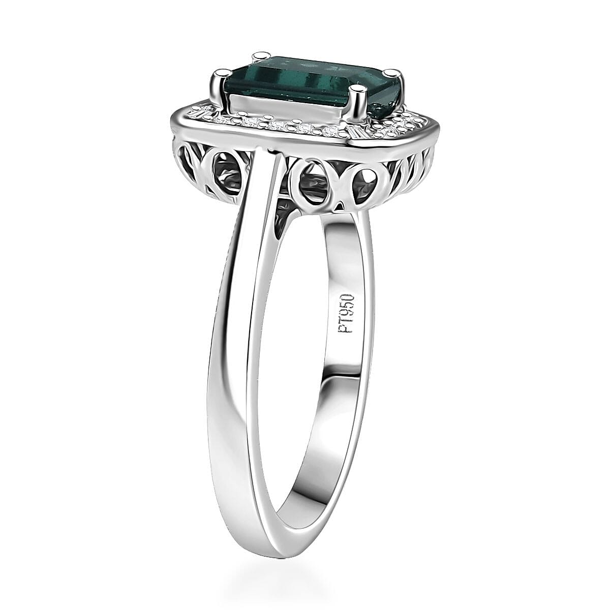 Certified & Appraised Rhapsody AAAA Pirineu Lagoon Tourmaline and E-F VS Diamond 2.48 ctw Ring in 950 Platinum (Size 7.0) 6.57 Grams image number 3
