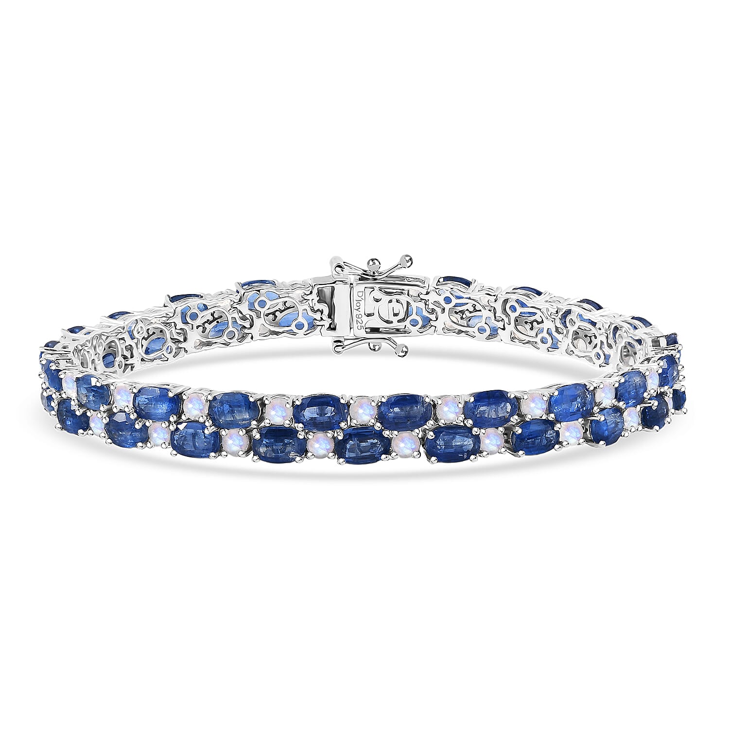 D'Joy Premium Kashmir Kyanite and Rainbow Moonstone 32.40 ctw Moonlit Constellation Bracelet in Rhodium Over Sterling Silver (8.00 In)