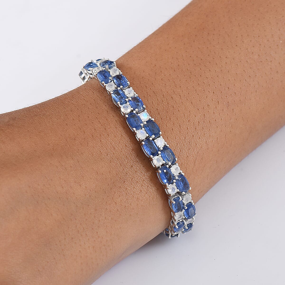 D'Joy Premium Kashmir Kyanite and Rainbow Moonstone 32.40 ctw Moonlit Constellation Bracelet in Rhodium Over Sterling Silver (8.00 In) image number 2