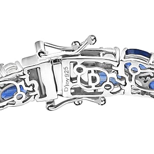 D'Joy Premium Kashmir Kyanite and Rainbow Moonstone 32.40 ctw Moonlit Constellation Bracelet in Rhodium Over Sterling Silver (8.00 In)