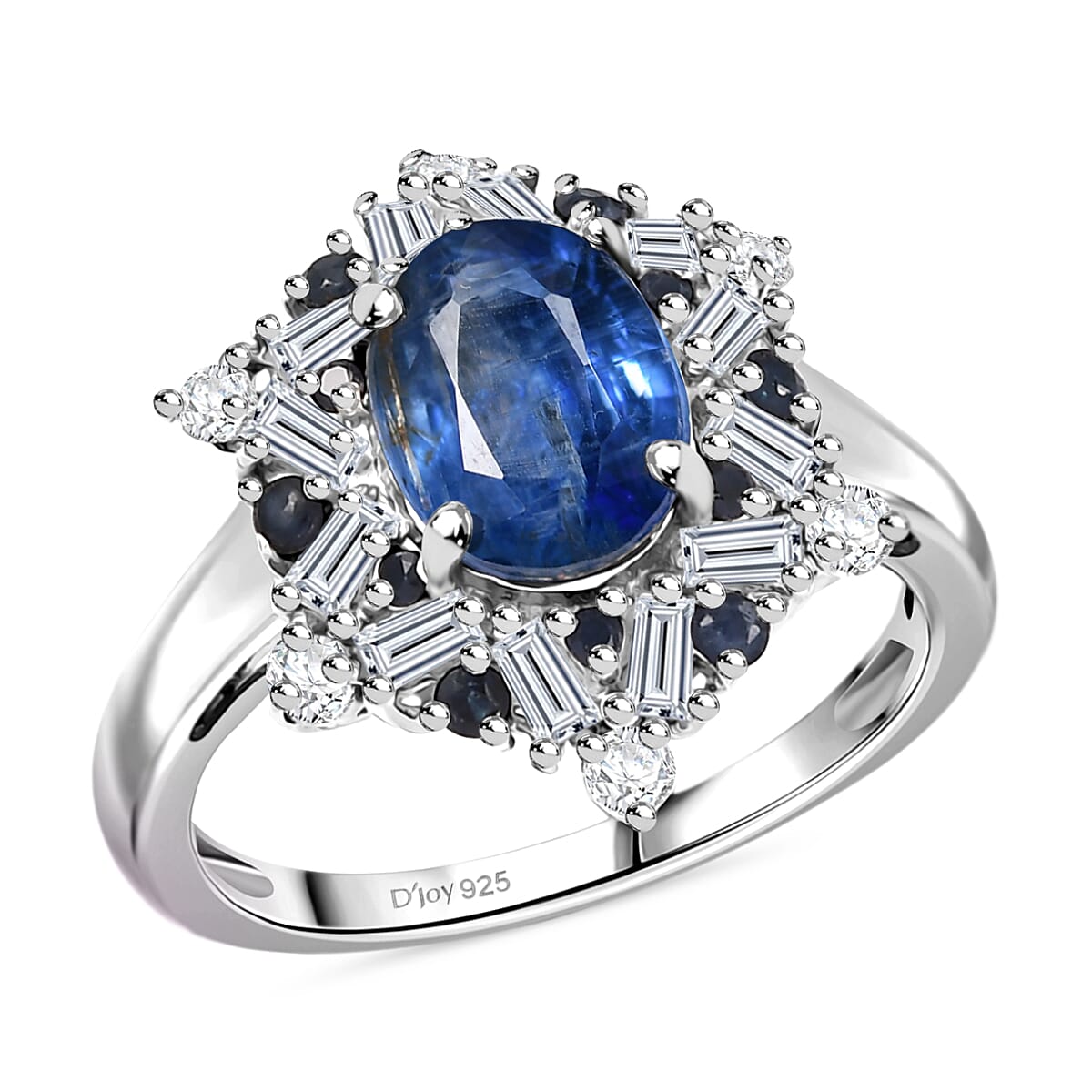 D'Joy Premium Kashmir Kyanite and Multi Gemstone 3.20 ctw Supernova Bloom Ring in Rhodium Over Sterling Silver (Size 10.0) image number 0