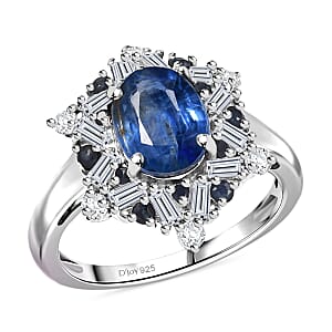 D'Joy Premium Kashmir Kyanite and Multi Gemstone 3.20 ctw Supernova Bloom Ring in Rhodium Over Sterling Silver (Size 10.0)
