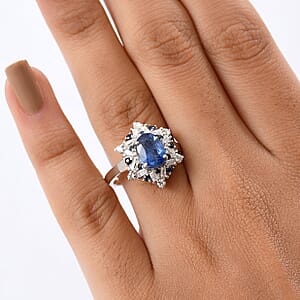 D'Joy Premium Kashmir Kyanite and Multi Gemstone 3.20 ctw Supernova Bloom Ring in Rhodium Over Sterling Silver (Size 10.0)