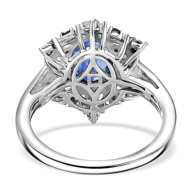 D'Joy Premium Kashmir Kyanite and Multi Gemstone 3.20 ctw Supernova Bloom Ring in Rhodium Over Sterling Silver (Size 10.0)