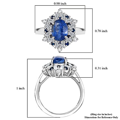 D'Joy Premium Kashmir Kyanite and Multi Gemstone 3.20 ctw Supernova Bloom Ring in Rhodium Over Sterling Silver (Size 10.0)