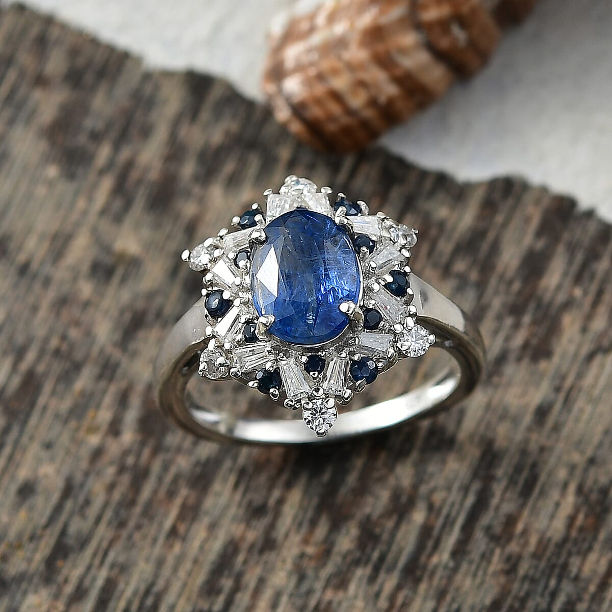 D'Joy Premium Kashmir Kyanite and Multi Gemstone 3.20 ctw Supernova Bloom Ring in Rhodium Over Sterling Silver (Size 6.0) image number 1