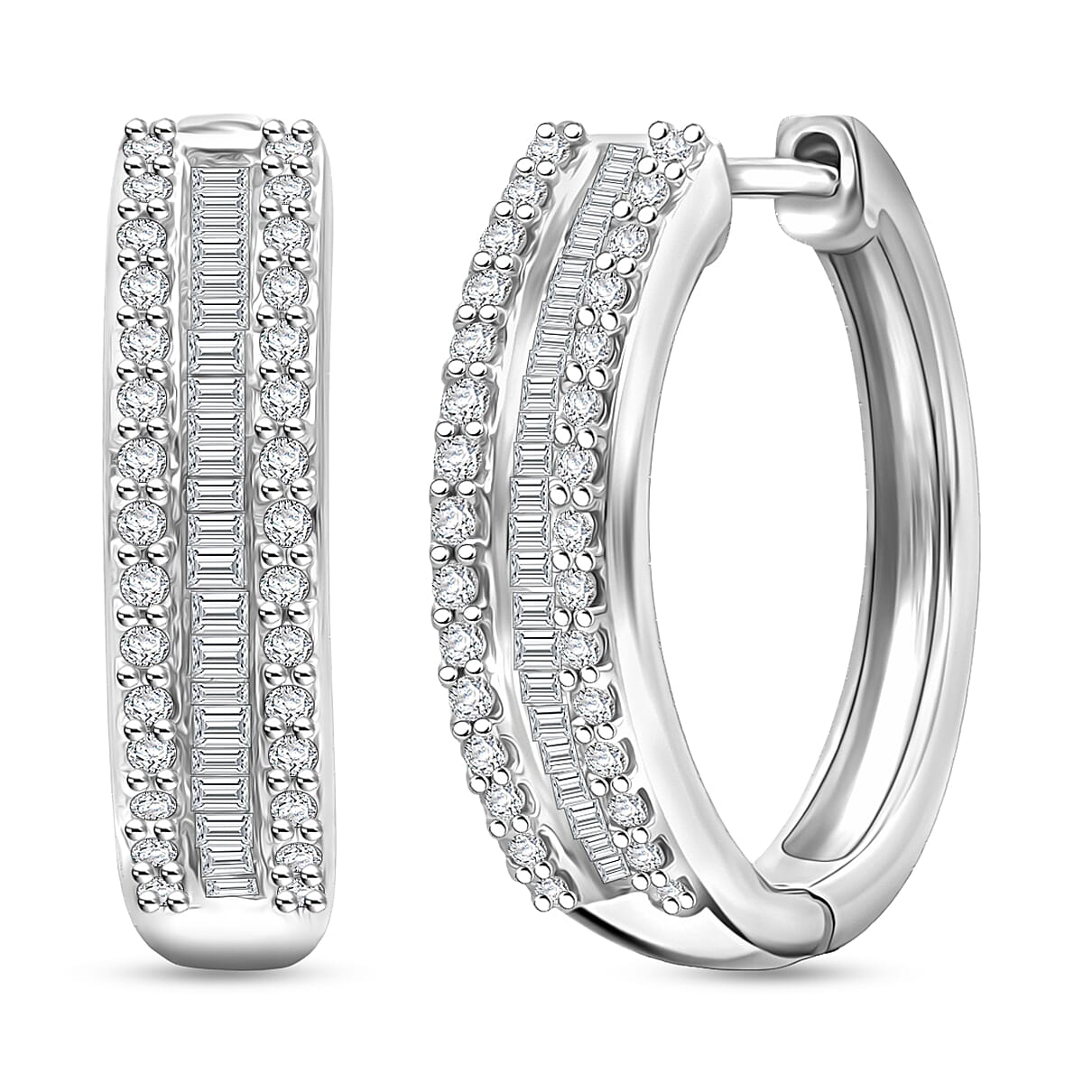 Doorbuster D'Joy Diamond 0.50 ctw Corridor Hoop Earrings in Rhodium Over Sterling Silver image number 0