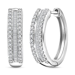 Doorbuster D'Joy Diamond 0.50 ctw Corridor Hoop Earrings in Rhodium Over Sterling Silver