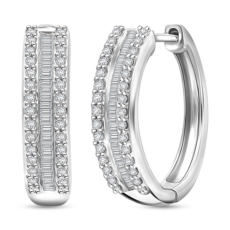  D'Joy Diamond 0.50 ctw Corridor Hoop Earrings in Rhodium Over Sterling Silver