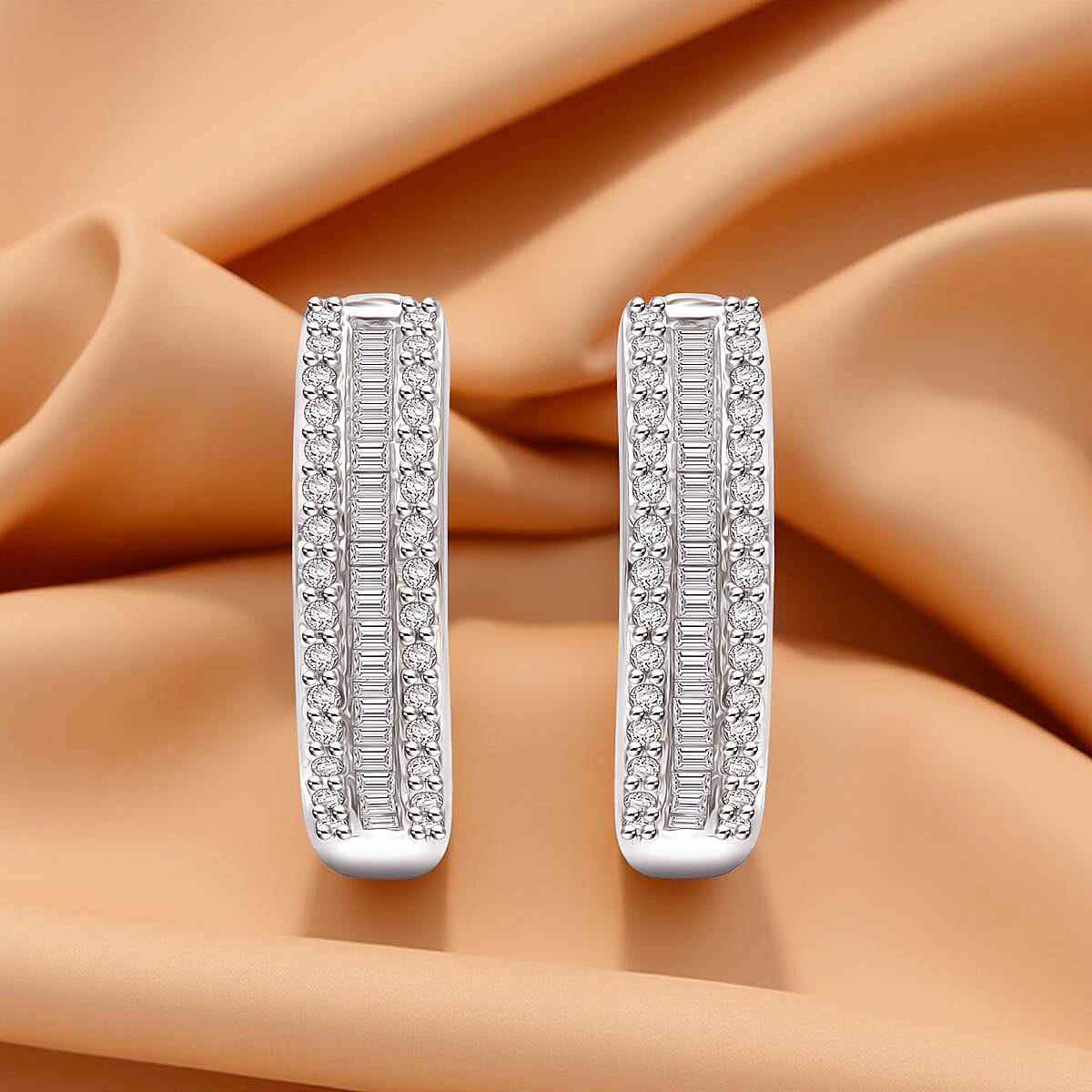 Doorbuster D'Joy Diamond 0.50 ctw Corridor Hoop Earrings in Rhodium Over Sterling Silver image number 1