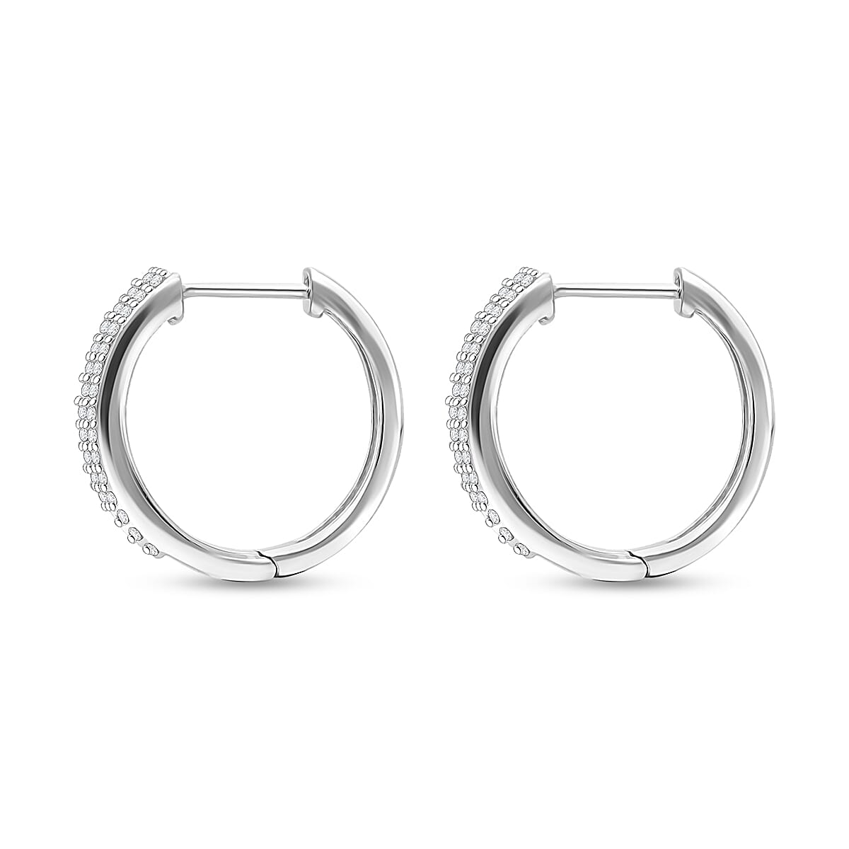 Doorbuster D'Joy Diamond 0.50 ctw Corridor Hoop Earrings in Rhodium Over Sterling Silver image number 3