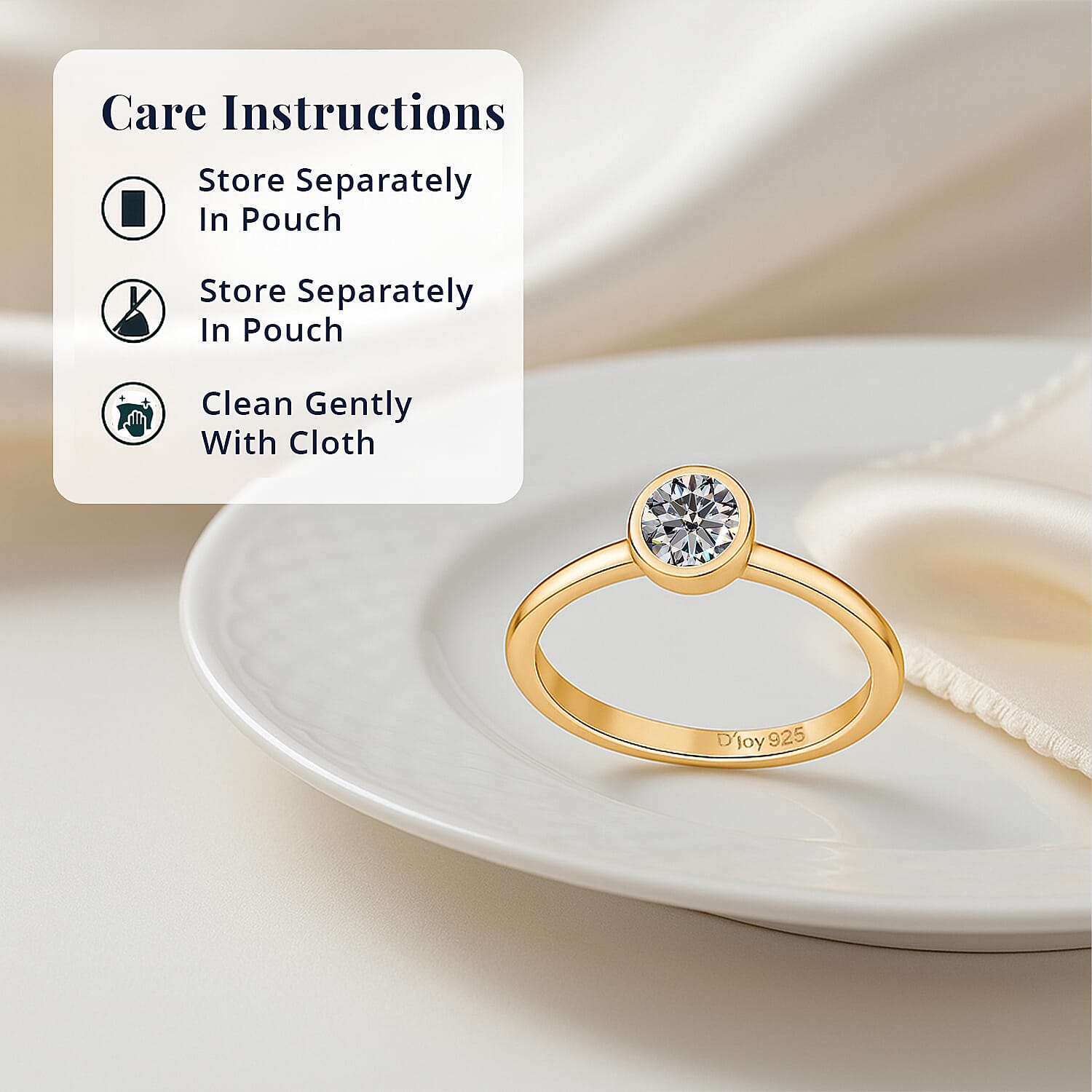 D'Joy Moissanite Solitaire Ring in 18K Vermeil YG Over Sterling Silver 0.25 ctw (Size 10.0)