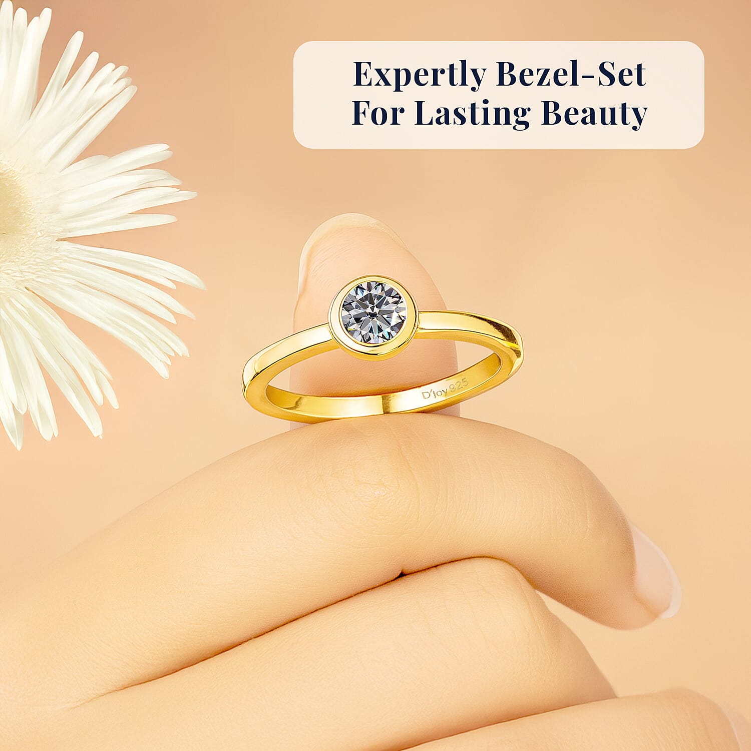 D'Joy Moissanite Solitaire Ring in 18K Vermeil YG Over Sterling Silver 0.25 ctw (Size 10.0)