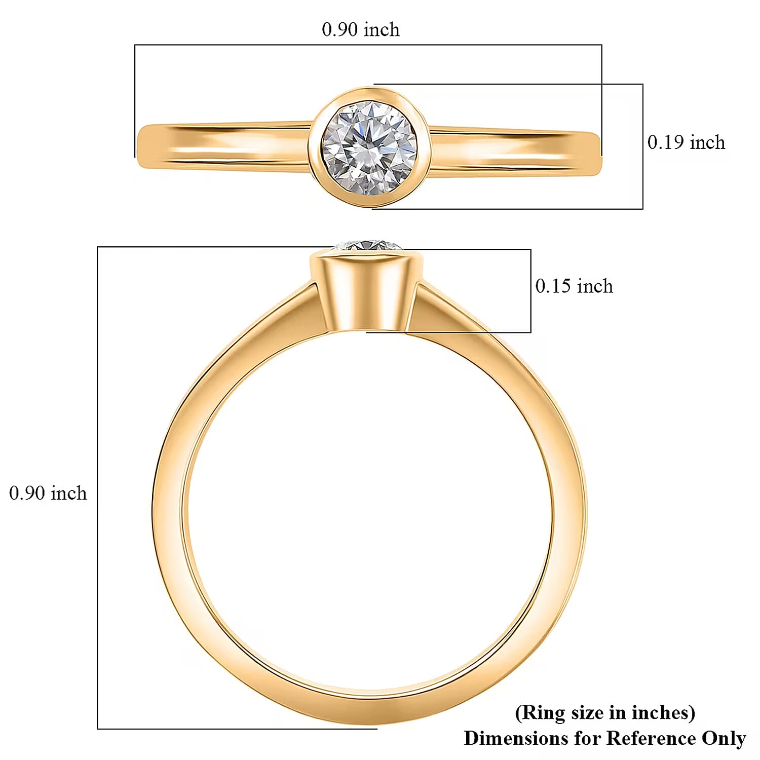 D'Joy Moissanite Solitaire Ring in 18K Vermeil YG Over Sterling Silver 0.25 ctw (Size 10.0)