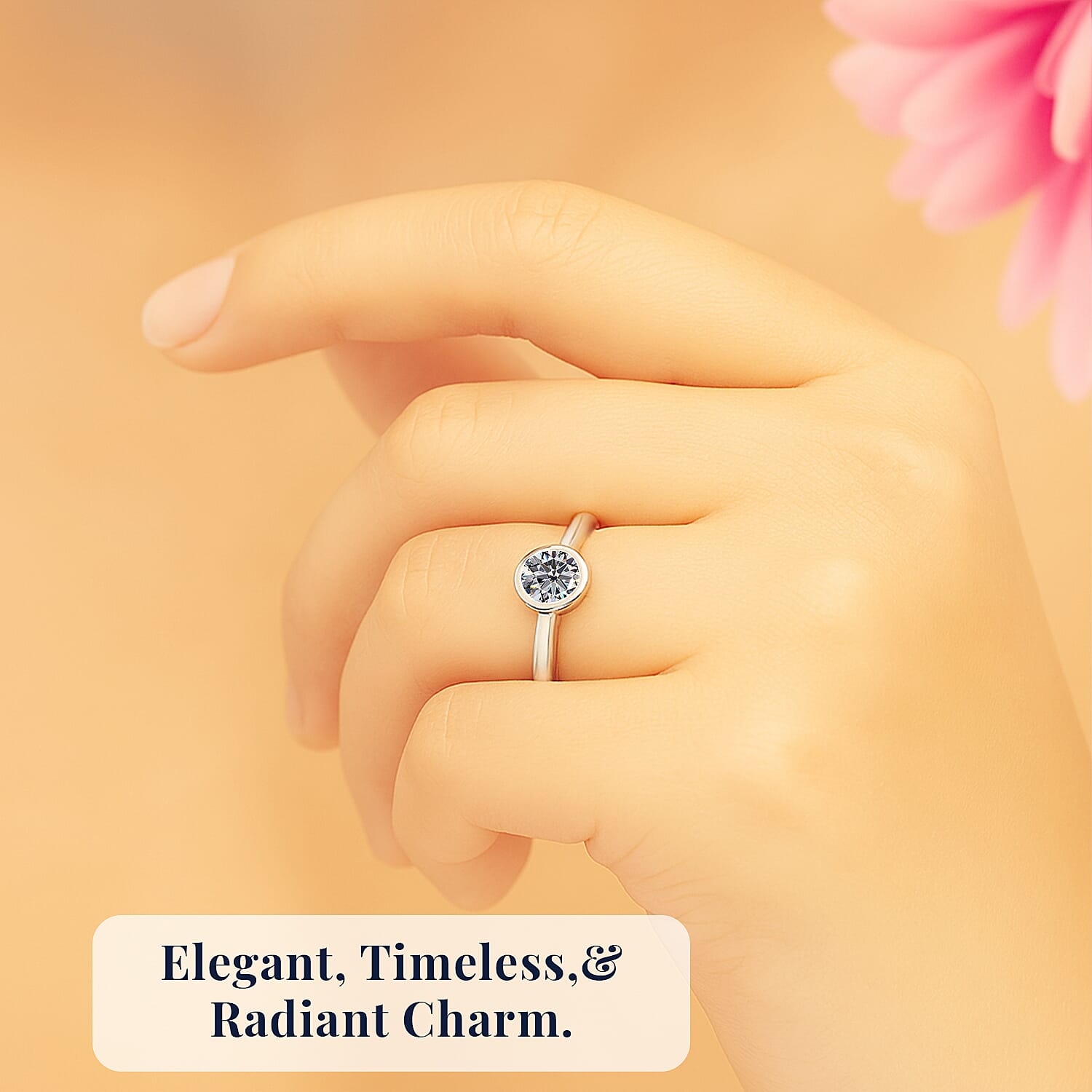 D'Joy Moissanite Solitaire Ring in Rhodium Over Sterling Silver 0.25 ctw (Size 10.0)