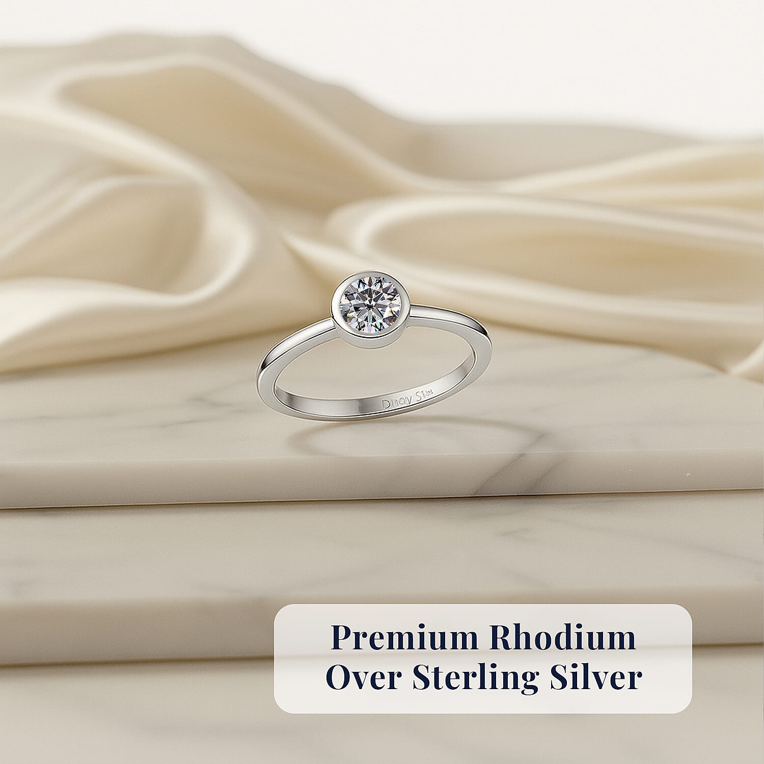 D'Joy Moissanite Solitaire Ring in Rhodium Over Sterling Silver 0.25 ctw (Size 10.0)